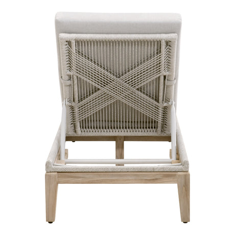 Loom Outdoor Chaise Lounge in Taupe & White Flat Rope, Performance Pumice, Gray Teak from Essentials For Living - Luna Furniture