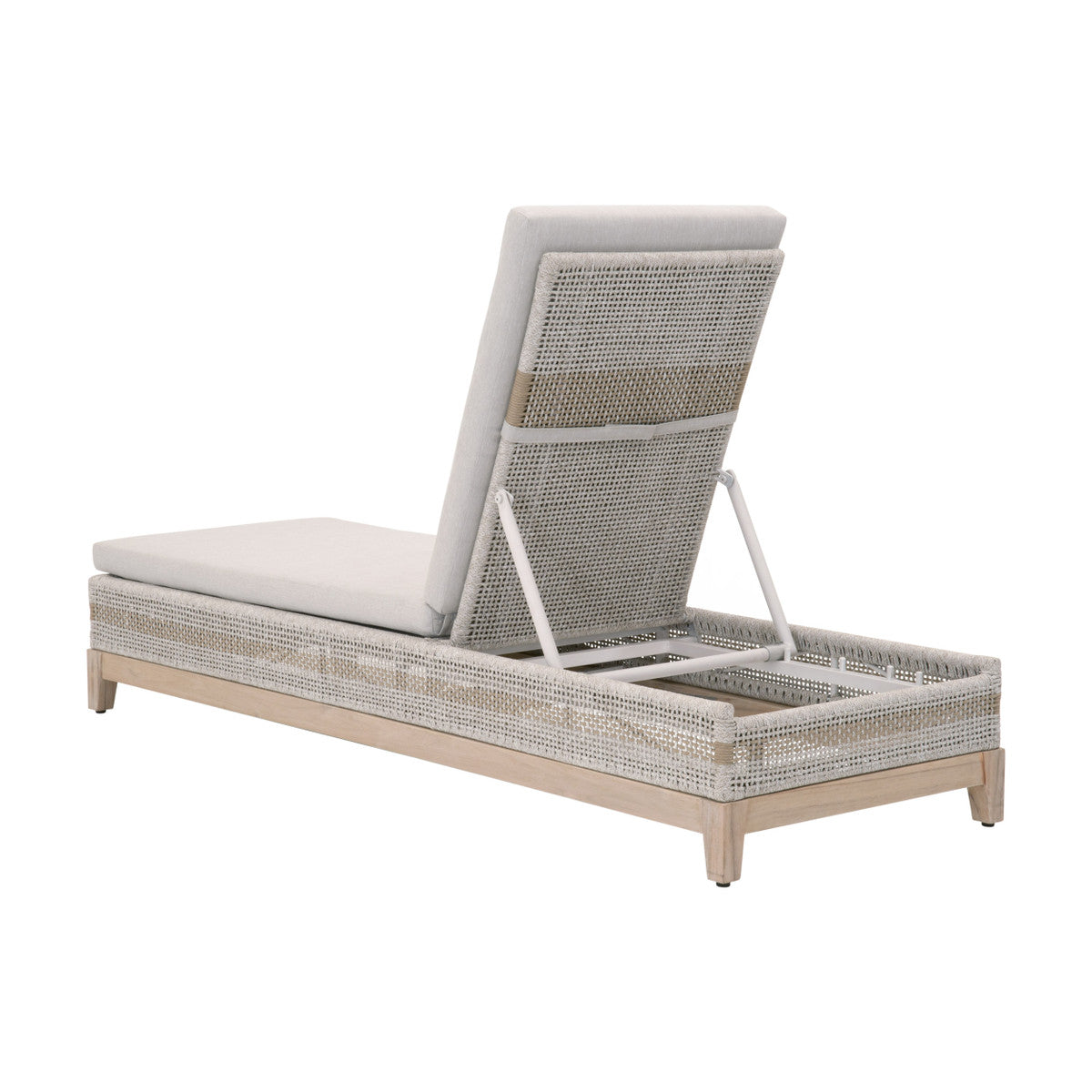 Tapestry Outdoor Chaise Lounge in Taupe & White Flat Rope, Taupe Stripe, Performance Pumice, Gray Teak from Essentials For Living - Luna Furniture