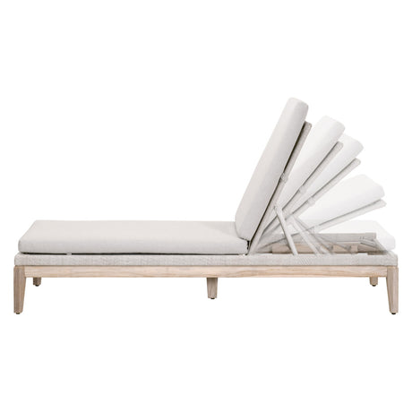 Loom Outdoor Chaise Lounge in Taupe & White Flat Rope, Performance Pumice, Gray Teak from Essentials For Living - Luna Furniture