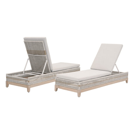 Tapestry Outdoor Chaise Lounge in Taupe & White Flat Rope, Taupe Stripe, Performance Pumice, Gray Teak from Essentials For Living - Luna Furniture