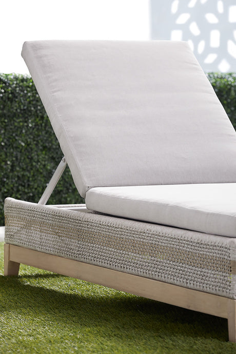 Tapestry Outdoor Chaise Lounge in Taupe & White Flat Rope, Taupe Stripe, Performance Pumice, Gray Teak from Essentials For Living - Luna Furniture