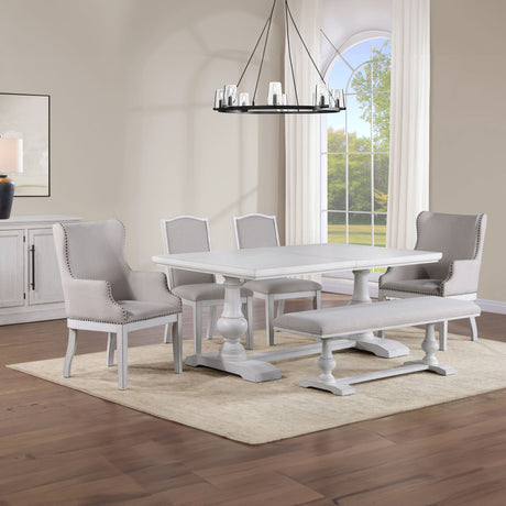 Warren White/Gray 6-Piece 72-90″ Rectangular Dining Set from Steve Silver - Luna Furniture