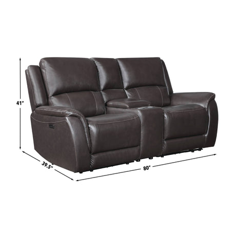 Alexandria Chocolate Top-Grain Leather Power Reclining Console Loveseat from Steve Silver - Luna Furniture