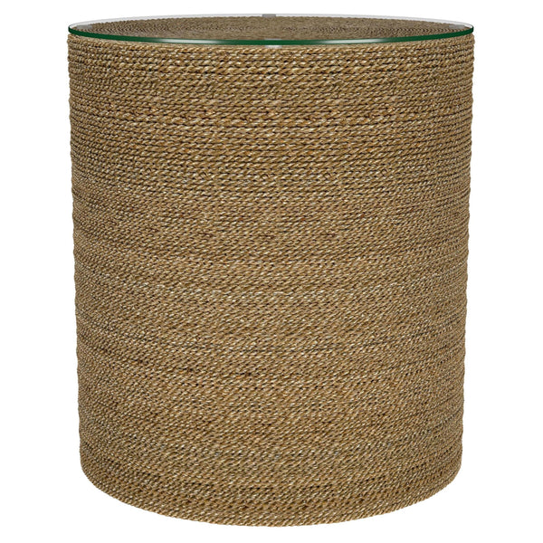 Halden Light Brown Round Woven Seagrass Accent Side Table