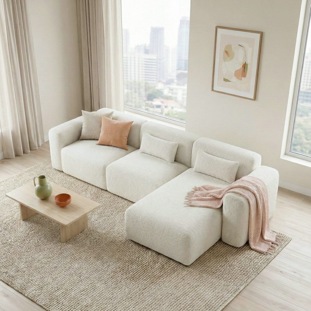 Haledon Sand 3-Piece Boucle RAF Chaise Sectional from Ashcroft Furniture - Luna Furniture