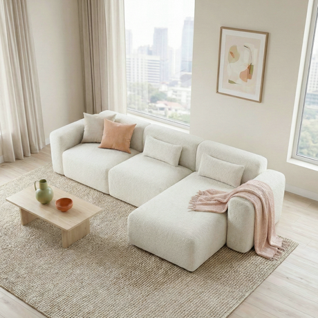 Haledon Sand 3-Piece Boucle RAF Chaise Sectional from Ashcroft Furniture - Luna Furniture