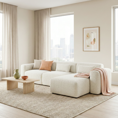 Haledon Sand Boucle RAF Chaise Sectional from Ashcroft Furniture - Luna Furniture