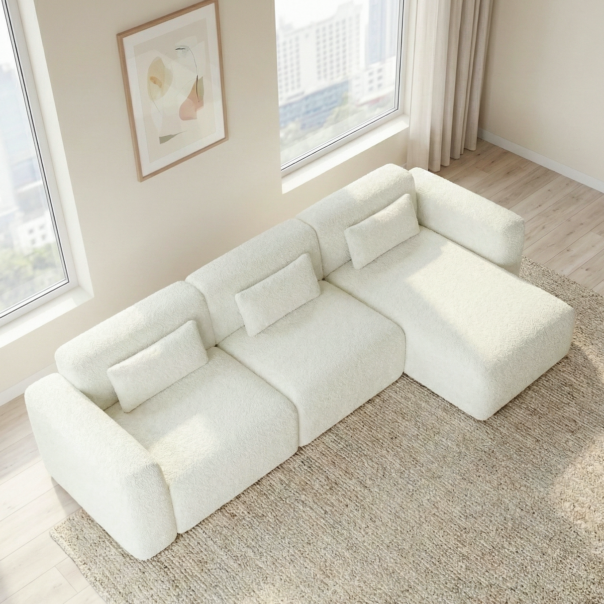 Haledon Sand 3-Piece Boucle RAF Chaise Sectional from Ashcroft Furniture - Luna Furniture