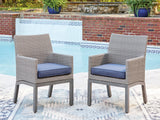 Half Moon Beach Blue/Gray Outdoor Arm Chair with Cushion (Set of 2) from Ashley Furniture - Luna Furniture
