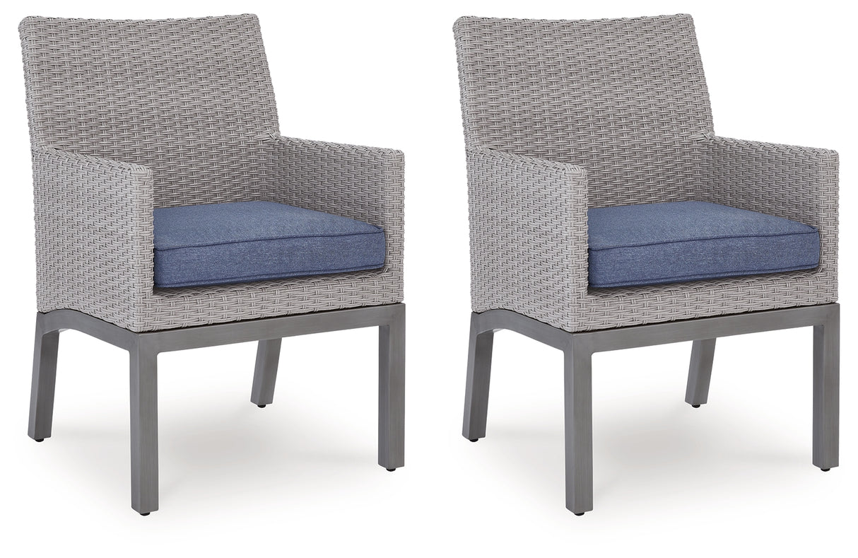 Half Moon Beach Blue/Gray Outdoor Arm Chair with Cushion (Set of 2) from Ashley Furniture - Luna Furniture