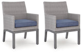 Half Moon Beach Blue/Gray Outdoor Arm Chair with Cushion (Set of 2) from Ashley Furniture - Luna Furniture