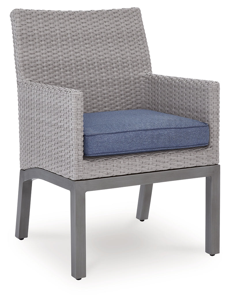 Half Moon Beach Blue/Gray Outdoor Arm Chair with Cushion (Set of 2) from Ashley Furniture - Luna Furniture