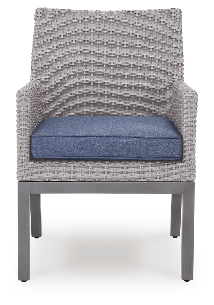 Half Moon Beach Blue/Gray Outdoor Arm Chair with Cushion (Set of 2) from Ashley Furniture - Luna Furniture
