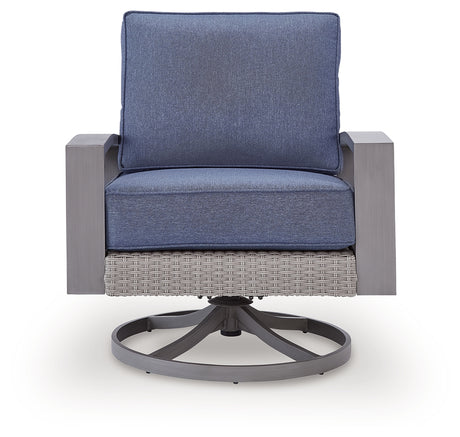 Half Moon Beach Blue/Gray Outdoor Swivel Lounge Chair with Cushion from Ashley Furniture - Luna Furniture