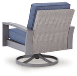 Half Moon Beach Blue/Gray Outdoor Swivel Lounge Chair with Cushion from Ashley - Luna Furniture