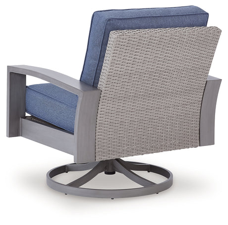 Half Moon Beach Blue/Gray Outdoor Swivel Lounge Chair with Cushion from Ashley Furniture - Luna Furniture