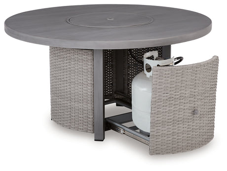 Half Moon Beach Gray Outdoor Fire Pit Table from Ashley Furniture - Luna Furniture