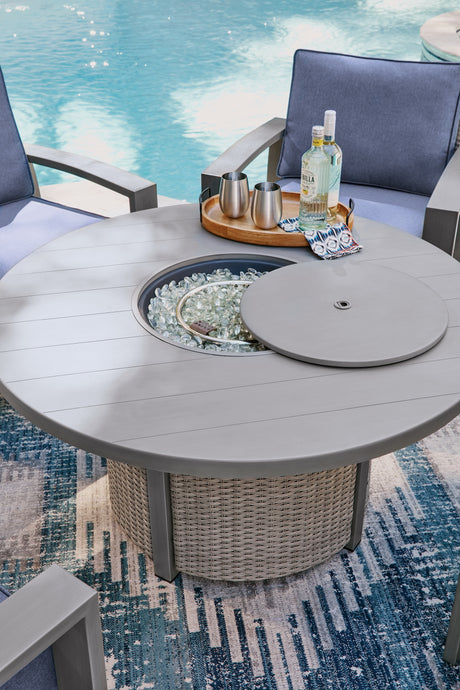 Half Moon Beach Gray Outdoor Fire Pit Table from Ashley Furniture - Luna Furniture
