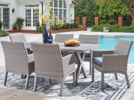 Half Moon Beach Outdoor Dining Table and 6 Armchairs in Gray from Ashley - Luna Furniture