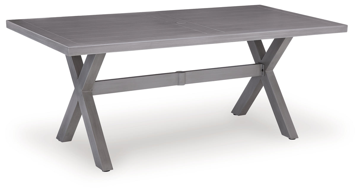 Half Moon Beach Outdoor Dining Table and 4 Chairs in Gray from Ashley - Luna Furniture