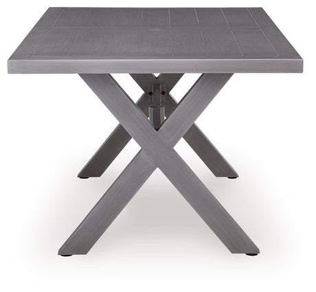 Half Moon Beach Outdoor Dining Table and 4 Chairs in Gray from Ashley Furniture - Luna Furniture