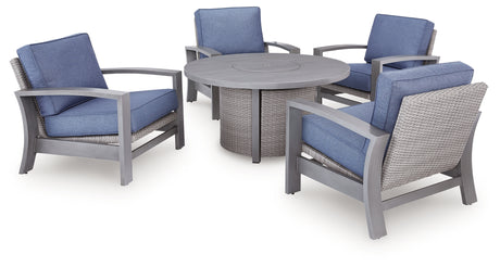 Half Moon Beach Outdoor Fire Pit Table and 4 Chairs in Gray - PKG024567