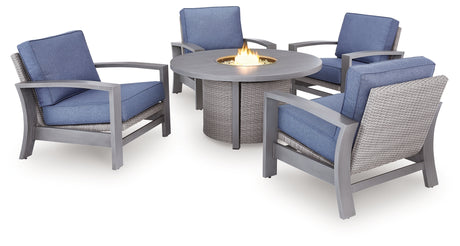 Half Moon Beach Outdoor Fire Pit Table and 4 Chairs in Gray - PKG024567