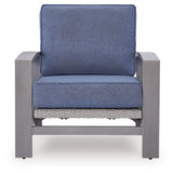 Half Moon Beach Outdoor Sofa and 2 Chairs with Coffee Table in Blue/Gray from Ashley - Luna Furniture