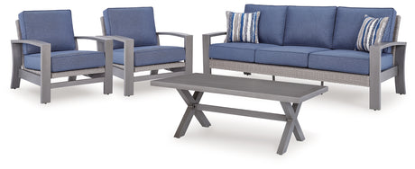 Half Moon Beach Outdoor Sofa and 2 Chairs with Coffee Table in Blue/Gray from Ashley - Luna Furniture
