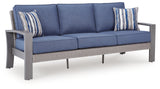 Half Moon Beach Outdoor Sofa and 2 Chairs with Coffee Table in Blue/Gray from Ashley - Luna Furniture