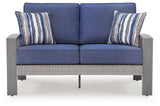 Half Moon Beach Outdoor Sofa and Loveseat in Blue/Gray from Ashley - Luna Furniture