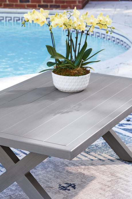 Half Moon Beach Outdoor Sofa and Loveseat with Coffee Table in Blue/Gray from Ashley Furniture - Luna Furniture