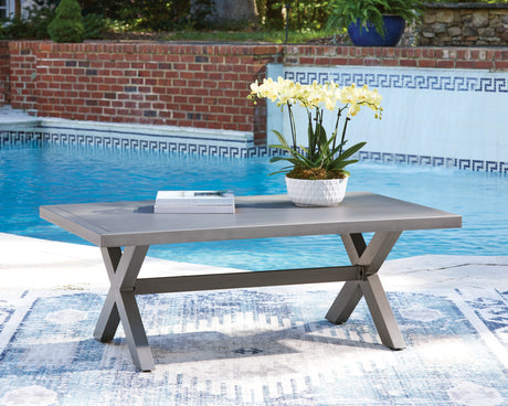Half Moon Beach Outdoor Sofa and Loveseat with Coffee Table in Blue/Gray from Ashley Furniture - Luna Furniture