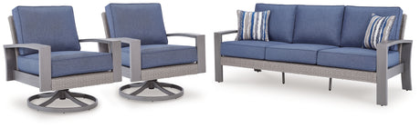 Half Moon Beach Outdoor Sofa with 2 Lounge Chairs in Blue/Gray from Ashley - Luna Furniture