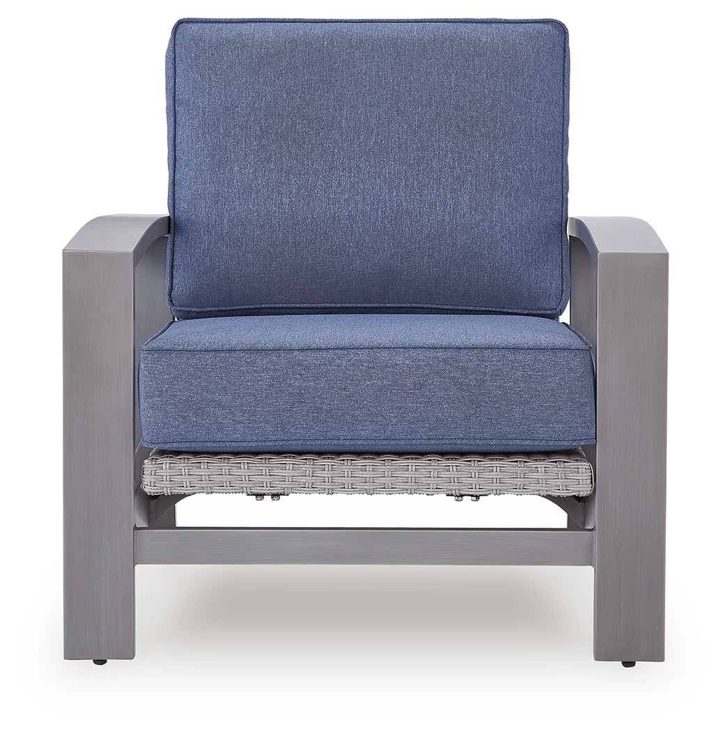 Half Moon Beach Outdoor Sofa with 2 Lounge Chairs in Blue/Gray from Ashley Furniture - Luna Furniture