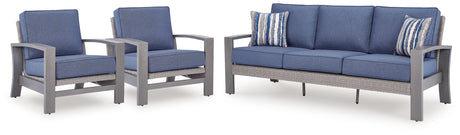 Half Moon Beach Outdoor Sofa with 2 Lounge Chairs in Blue/Gray from Ashley - Luna Furniture
