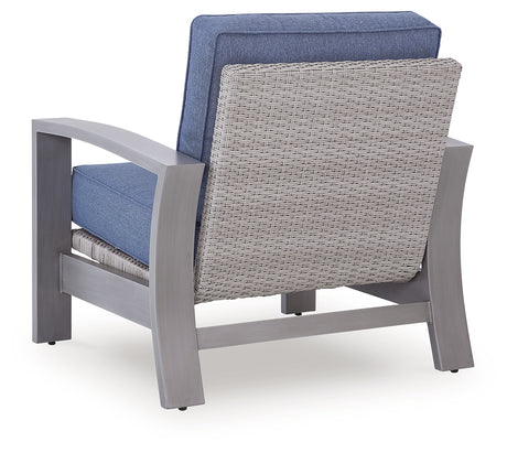 Half Moon Beach Outdoor Sofa with 2 Lounge Chairs in Blue/Gray from Ashley Furniture - Luna Furniture