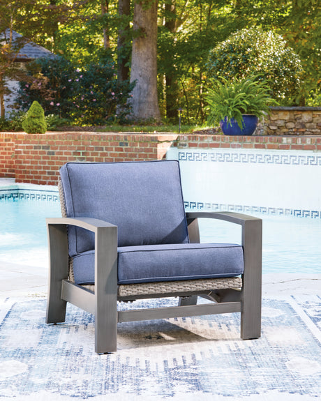 Half Moon Beach Outdoor Sofa with 2 Lounge Chairs in Blue/Gray from Ashley Furniture - Luna Furniture