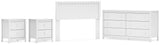 Hallityn Full Panel Headboard with Dresser and 2 Nightstands in White from Ashley - Luna Furniture