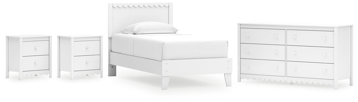 Hallityn Twin Panel Platform Bed with Dresser and 2 Nightstands in White from Ashley - Luna Furniture