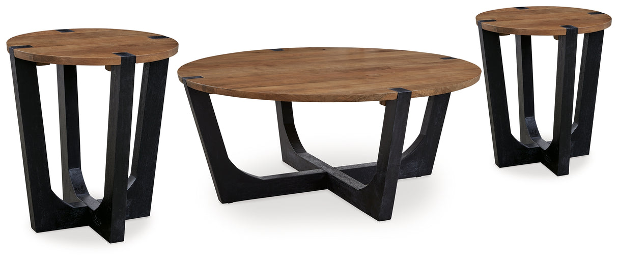 Hanneforth Coffee Table with 2 End Tables in Brown/Black from Ashley - Luna Furniture