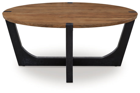 Hanneforth Coffee Table with 2 End Tables in Brown/Black from Ashley - Luna Furniture