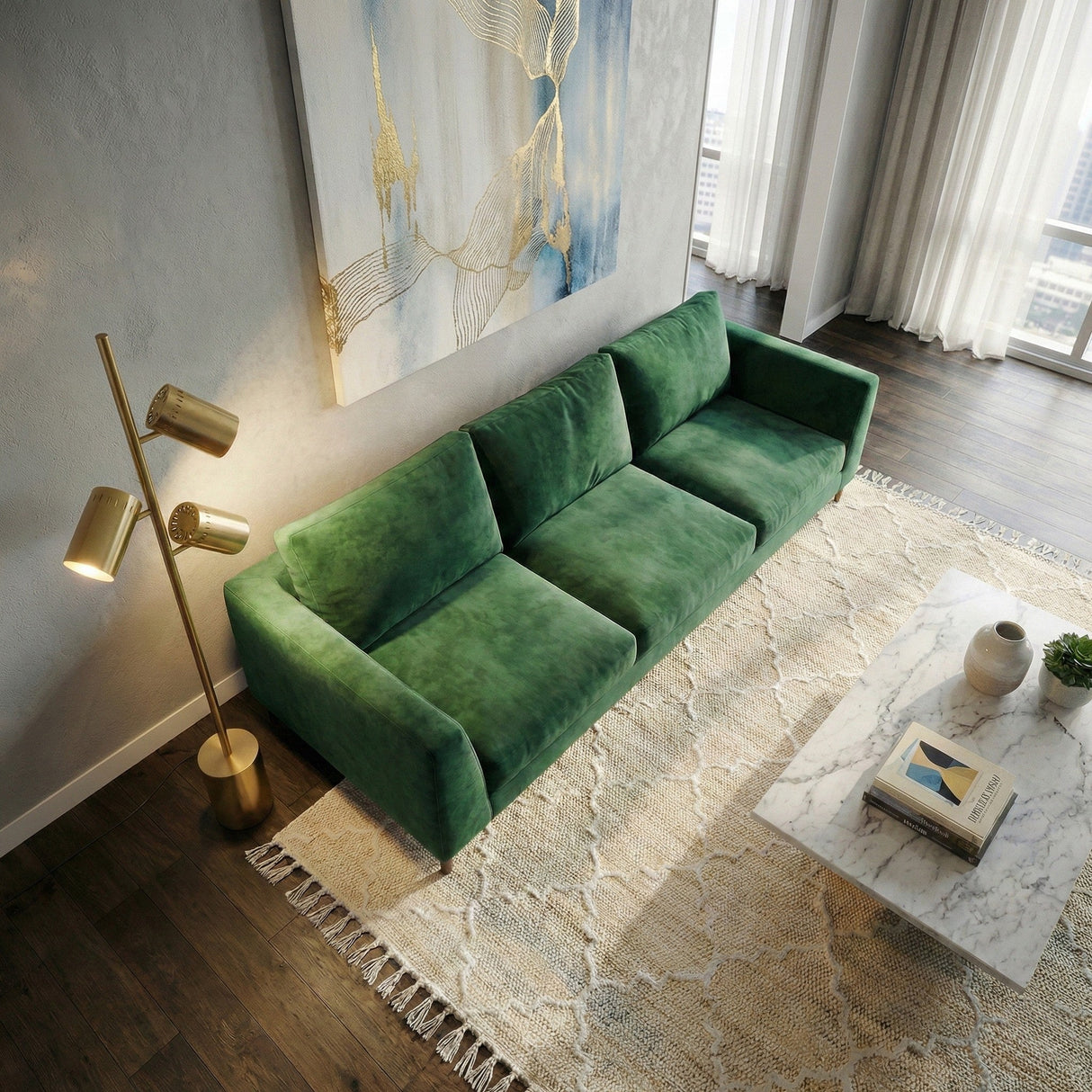 Harmony Brassed Gold Floor Lamp with Rotary Switch Triple Spots Metal Block Base from Ashcroft Furniture - Luna Furniture