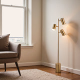 Harmony Brassed Gold Floor Lamp with Rotary Switch Triple Spots Metal Block Base from Midinmod - Luna Furniture