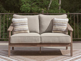 Harmony Headlands Natural/Gray Outdoor Loveseat with Cushion from Ashley - Luna Furniture