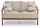 Harmony Headlands Natural/Gray Outdoor Loveseat with Cushion from Ashley - Luna Furniture