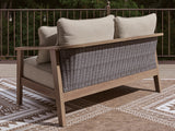 Harmony Headlands Natural/Gray Outdoor Loveseat with Cushion from Ashley - Luna Furniture