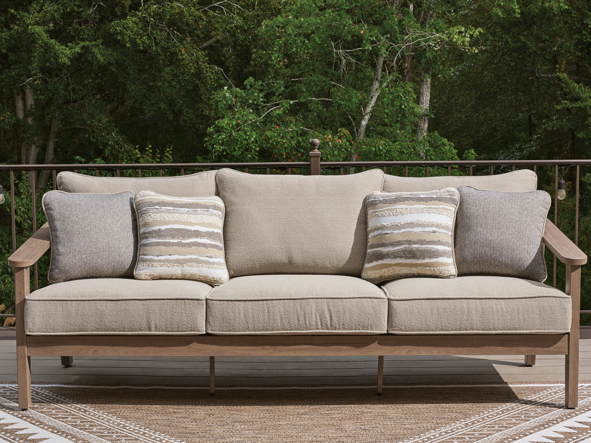 Harmony Headlands Natural/Gray Outdoor Sofa with Cushion from Ashley - Luna Furniture