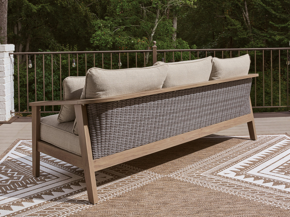 Harmony Headlands Natural/Gray Outdoor Sofa with Cushion from Ashley - Luna Furniture