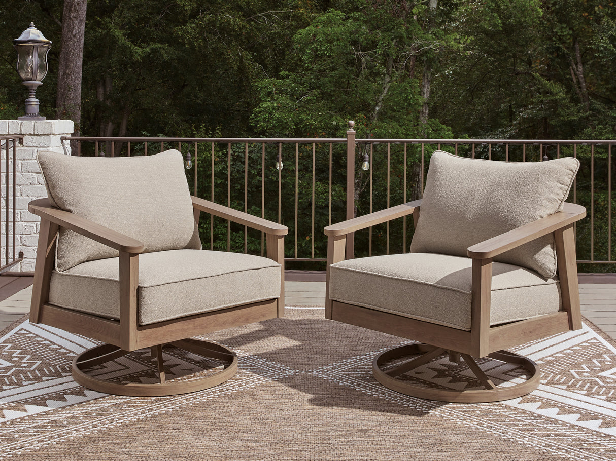 Harmony Headlands Natural/Gray Outdoor Swivel Lounge with Cushion from Ashley - Luna Furniture